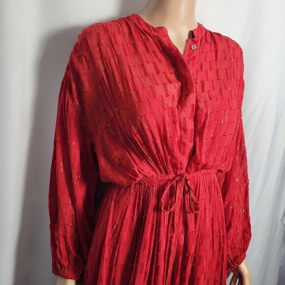 Anthropologie Women's Allene Shimmer Maxi Dress W/ Gold Metallic in Red Size XXS - Picture 4 of 14
